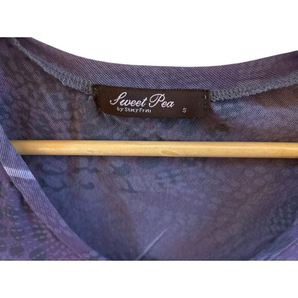 Sweet Pea Stacy Frati Sheer Psychedelic Print Short Sleeve Blouse Small Y2K 1990 - Picture 2 of 3